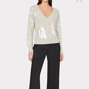 Milly Ilaria Sequin V-Neck Sweater in Ecru